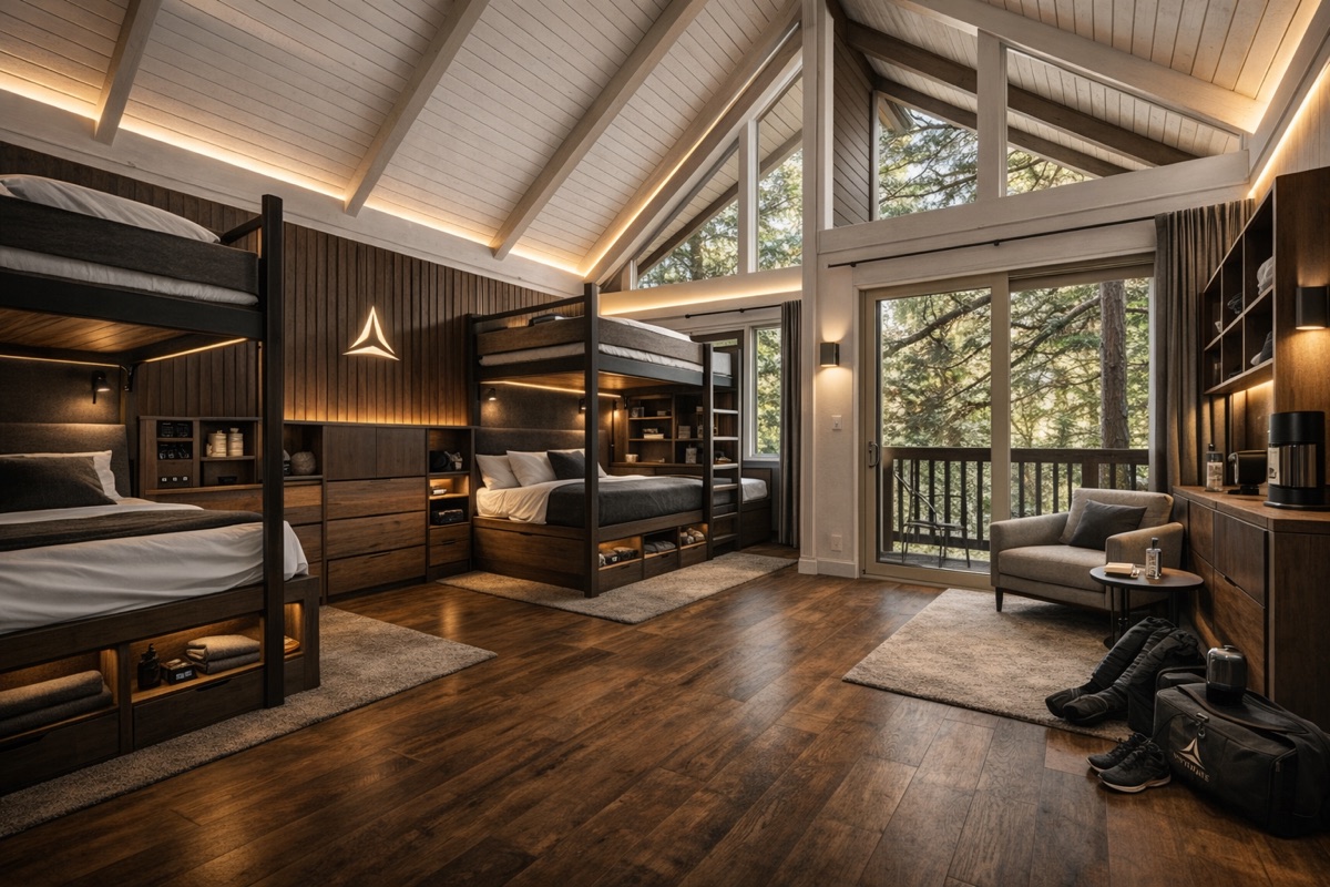 Rendering of athlete lodging with mountain views